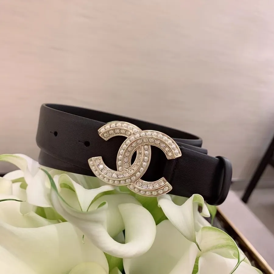 Chanel Rhinestone Embellished CC Buckle Belt 3CM Silver Hardware Calfskin Leather Fall/Winter 2020 Collection,  Black