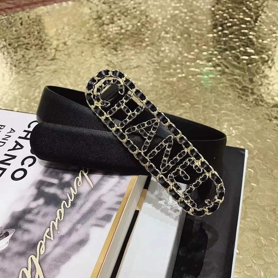 Ремень Chanel с плетеной пряжкой, 3 см, золотая фурнитура из телячьей кожи, коллекция осень/зима 2020, черный