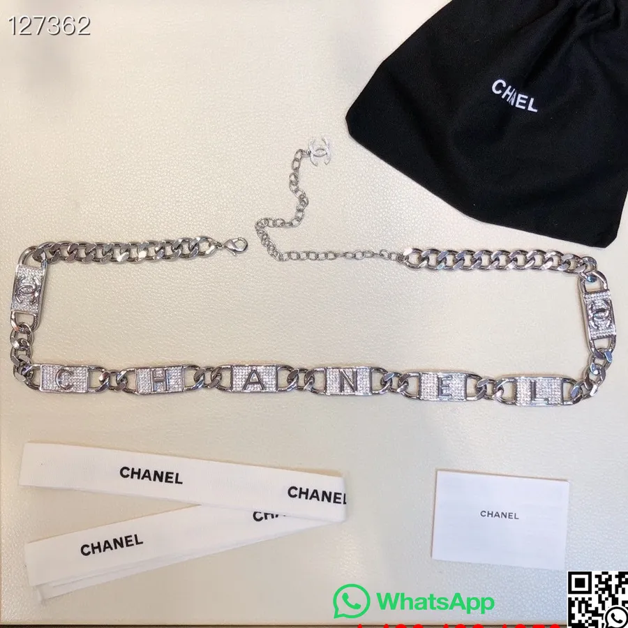 пояс Chanel с логотипом и кристаллами, ювелирная цепочка, серебряная фурнитура, коллекция осень/зима 2020, серебристый