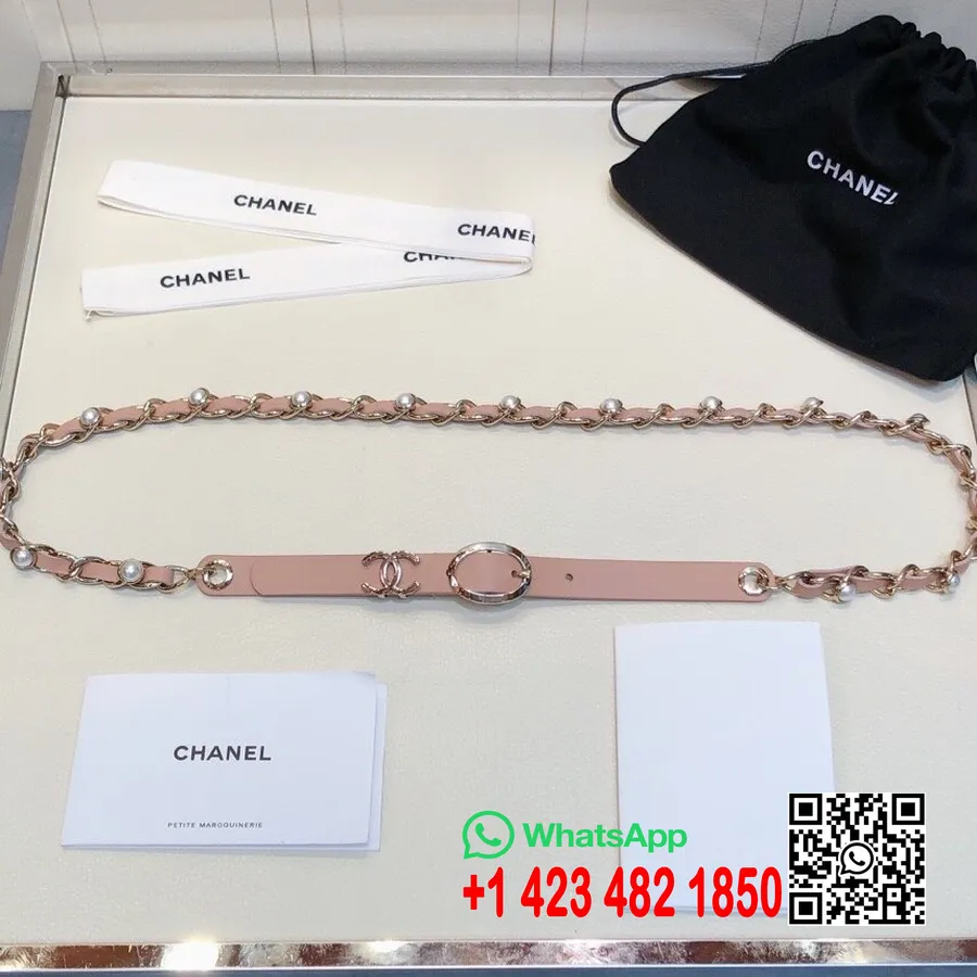 Chanel Pearl Chain Woven 1mm Belt Gold Hardware Telečje Usnje Kolekcija Jesen/zima 2020, Roza