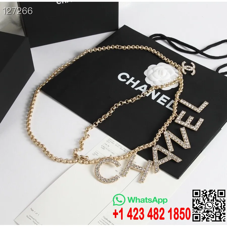 Chanel Logo Embellished Crystal Waist Belt 180CM Gold Hardware Fall/Winter 2020 Collection, Gold