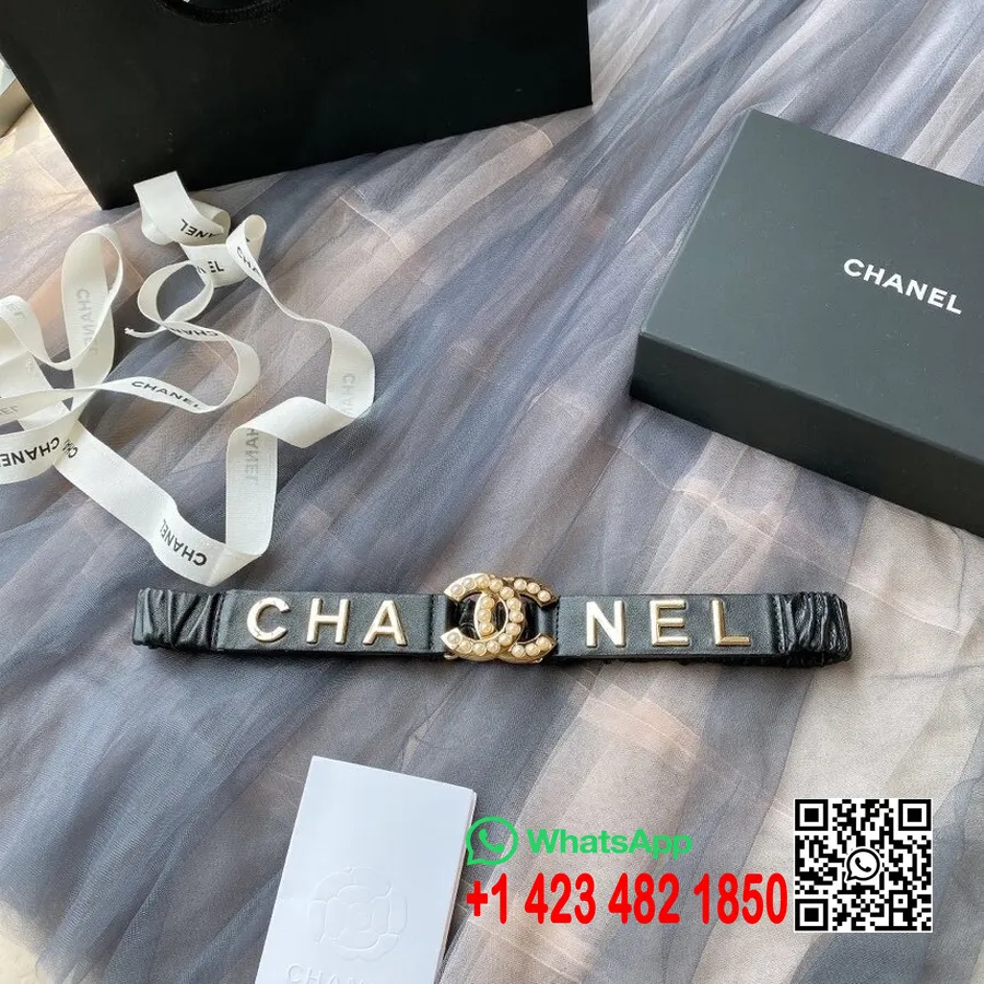 Chanel Pearl Cc Logotyp Midjebälte Guld Hårdvara Vår/sommar 2020 Kollektion, Svart