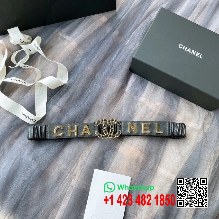 Chanel Pearl Woven Cc Logo колан за кръста златен хардуер колекция пролет/лято 2020, черен