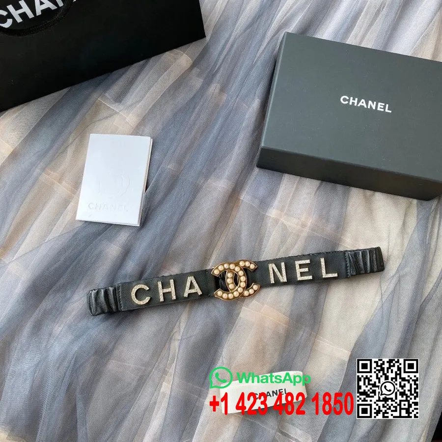 Chanel Pearl/drahostone Cc Logo Bederní Pás Zlatý Hardware Kolekce Jaro/léto 2020, černá