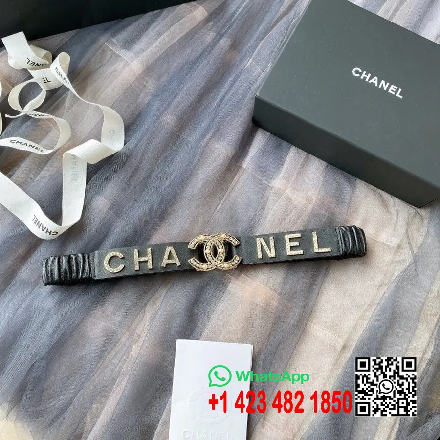 Chanel Woven Rhinestone CC Logo Waist Belt Gold Hardware Spring/Summer 2020 Collection, Black