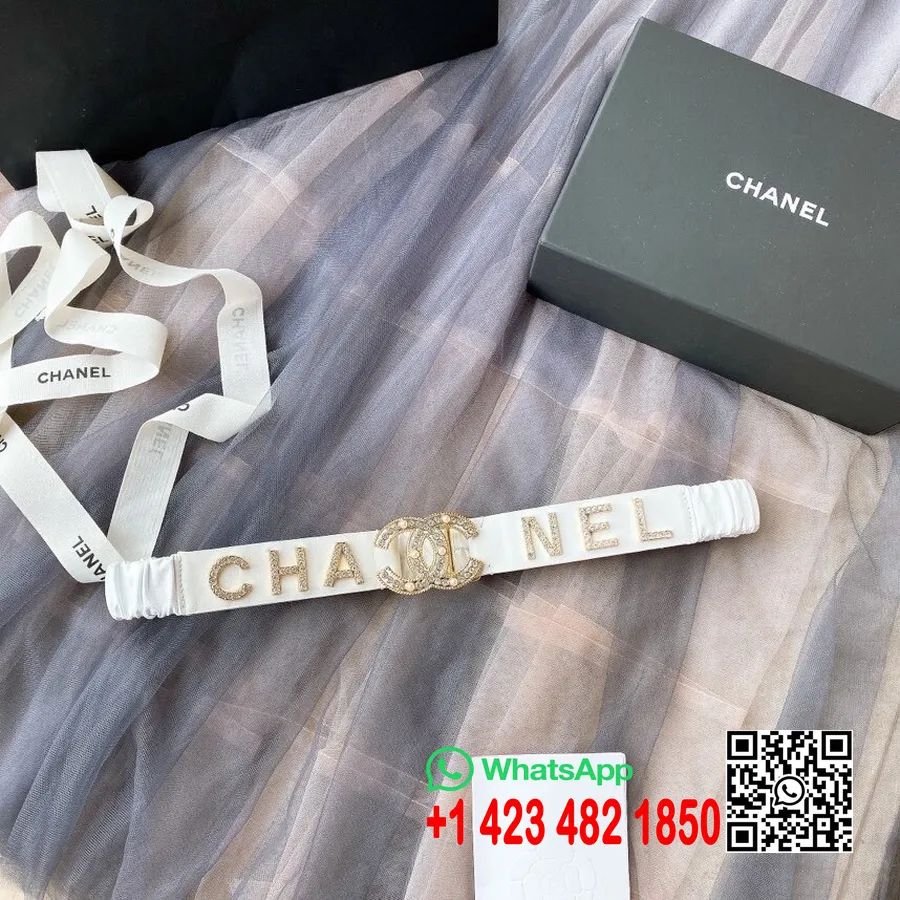 Chanel Vevd Rhinestone Cc Logo Midjebelte Gull Hardware Vår/sommer 2020 Kolleksjon, Hvit