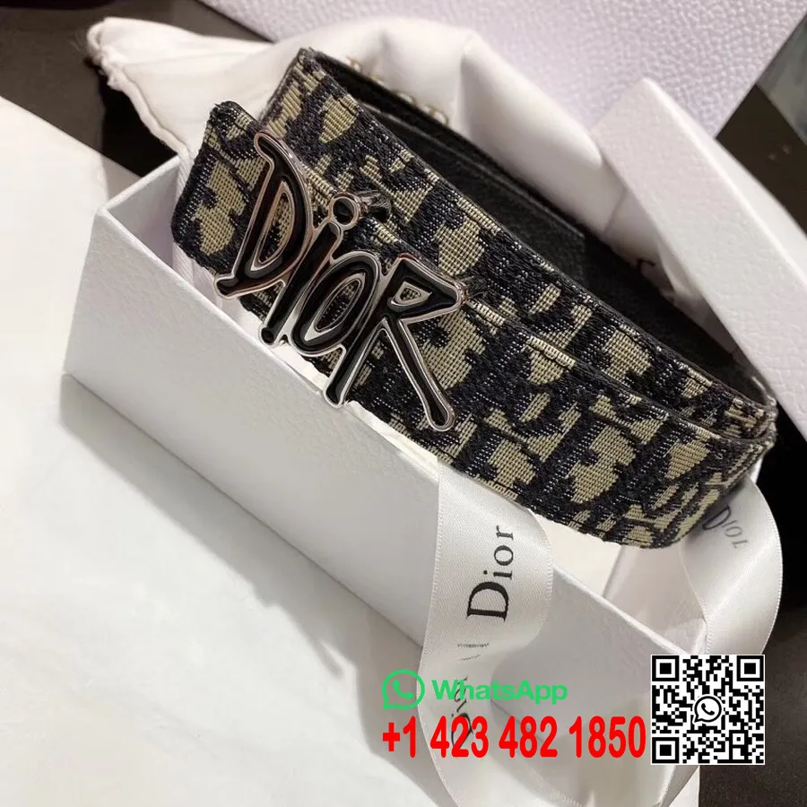 Centura Christian Dior 3,5 Cm Feronerie Argintie Panza Oblica/piele De Vitel Colectia Toamna/iarna 2020, Albastru Inchis