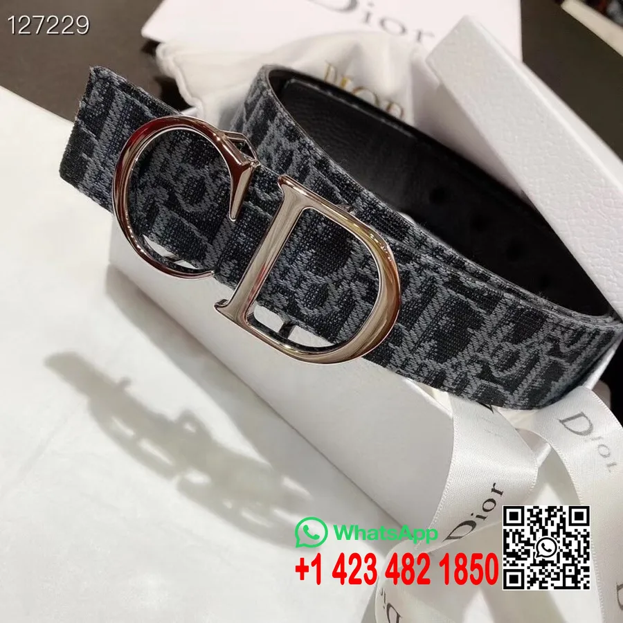 Christian Dior Riem 3,5 Cm Zilveren Hardware Schuin Canvas/kalfsleer Herfst/wintercollectie 2020, Blauw