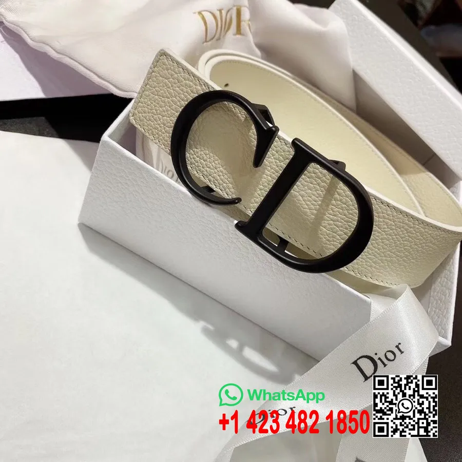 Christian Dior Belt 3.5CM Matte Hardware Grained Calfskin Leather Fall/Winter 2020 Collection, White/Black