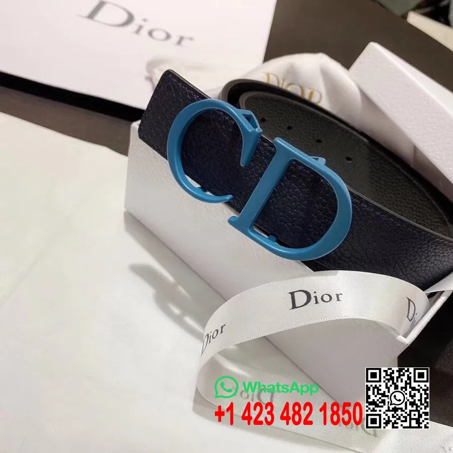 Christian Dior Vöö 3,5 Cm Matt Riistvarast Teraline Vasikanahast Sügis/talv 2020 Kollektsioon, Must/sinine