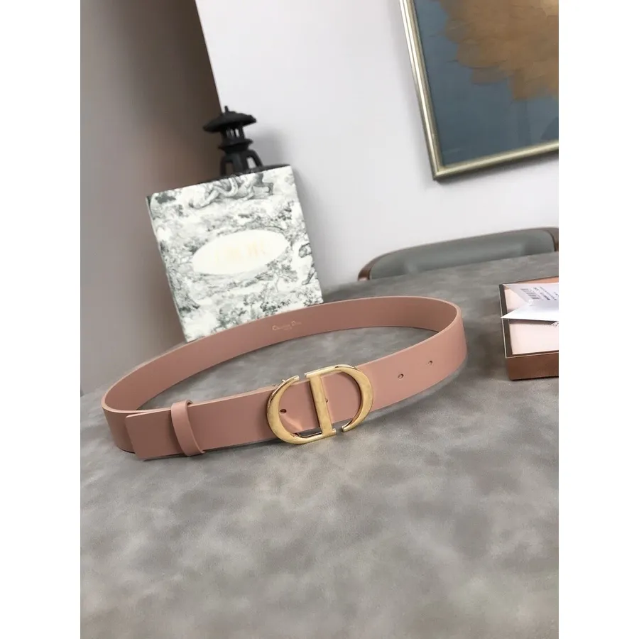 Cinto Christian Dior Montaigne 3 Cm Com Detalhes Dourados Em Couro De Bezerro Coleção Outono/inverno 2020, Rosa