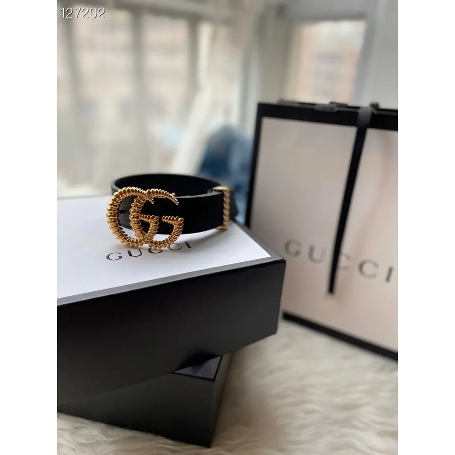 Gucci Vöö 3cm Kullast Riistvara Vasikanahast Sügis/talv 2020 Kollektsioon, Must