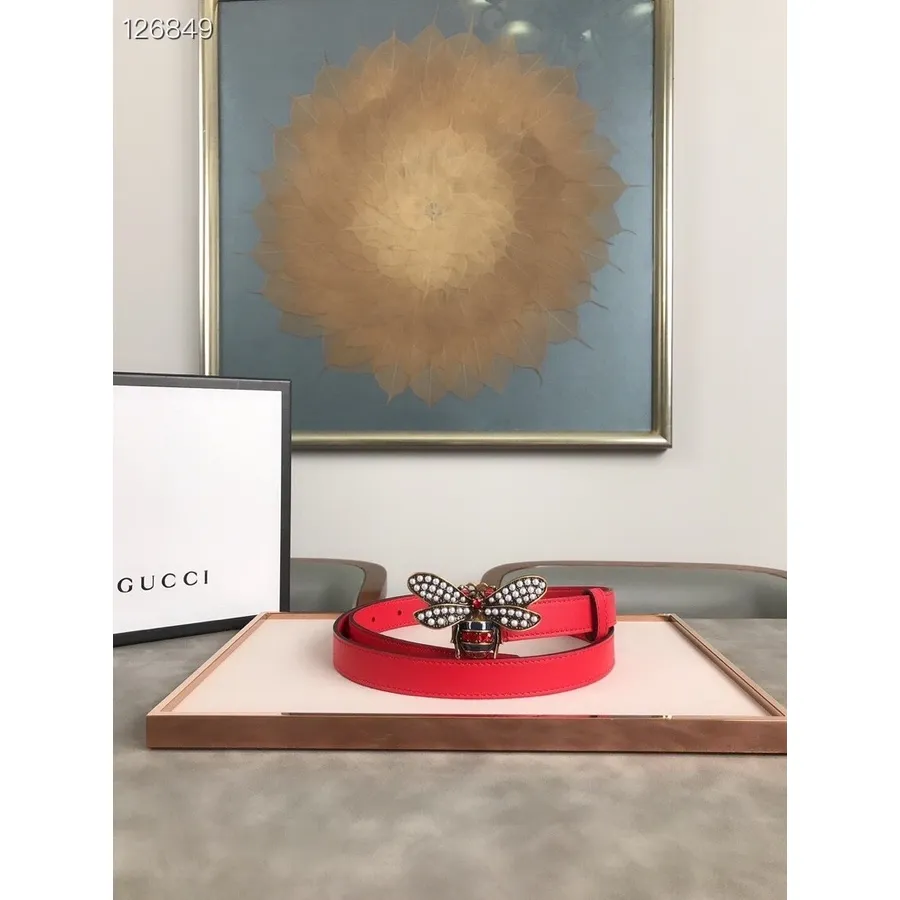 Gucci Queen Margaret Gürtel, 2 Cm, Goldene Hardware, Kalbsleder, Herbst-/Winterkollektion 2020, Rot