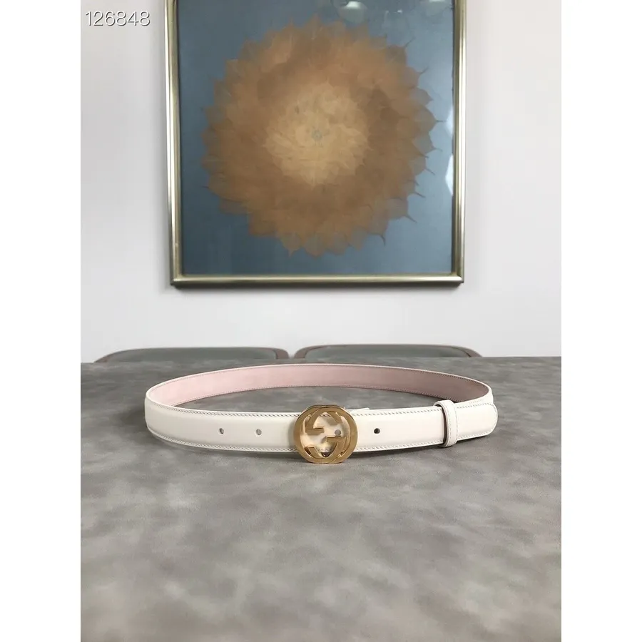 Gucci Gg 2.5cm Belt Gold Hardware Kulit Anak Sapi Koleksi Musim Gugur/dingin 2020, Putih