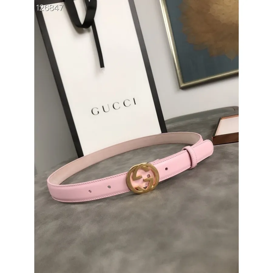 Gucci Gg 2,5cm Pásek Zlatý Hardware Z Teletiny Kolekce Podzim/zima 2020, Růžová