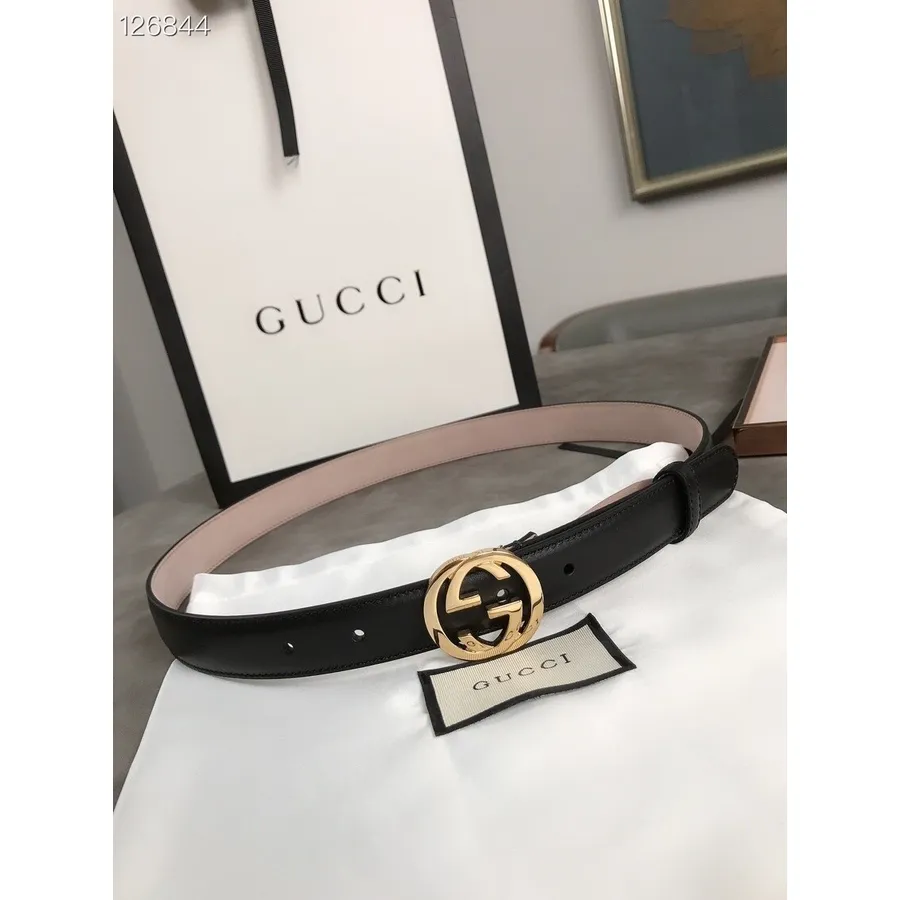 Gucci Gg 2,5 Cm Belte Gull Hardware Kalveskinn Høst/vinter 2020 Kolleksjon, Svart