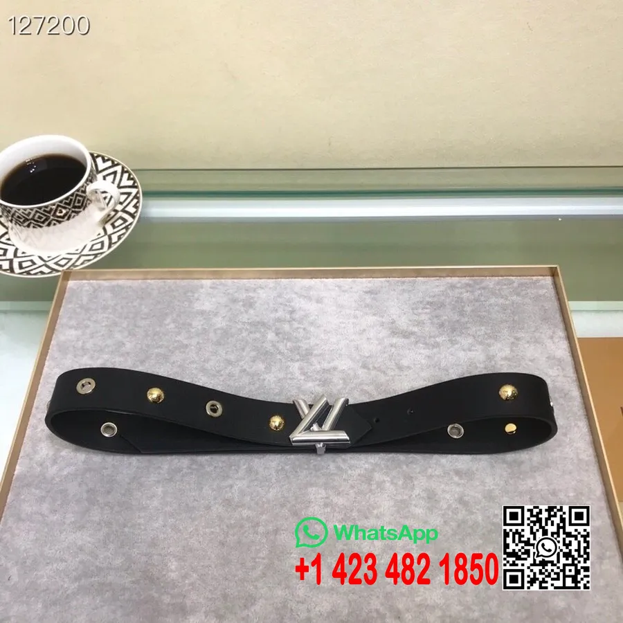 Louis Vuitton 3CM Studded Belt Gold Hardware Calfskin Leather Fall/Winter 2020 Collection, Black