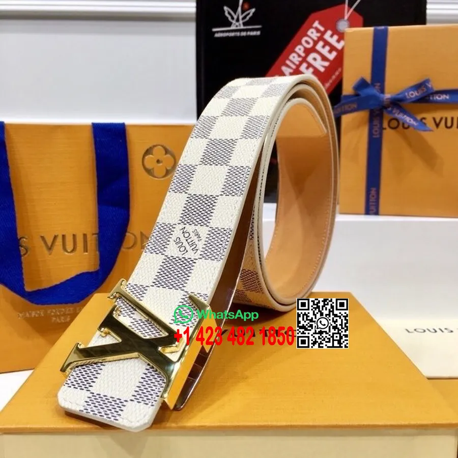 Louis Vuitton 4cm Sabuk Emas Perangkat Keras Damier Azur Kanvas Koleksi Musim Gugur/dingin 2020, Putih