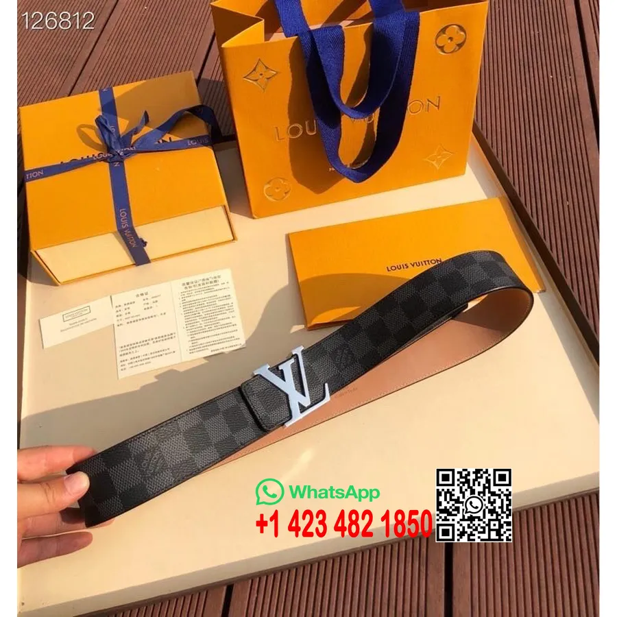 Louis Vuitton 4cm Sabuk Perak Perangkat Keras Damier Kanvas Grafit Koleksi Musim Gugur/dingin 2020, Hitam