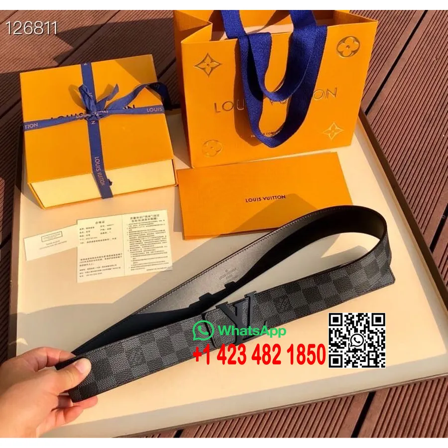 Louis Vuitton 4 cm Josta, Matēta Aparatūra Damier Grafīta Audekls 2020. gada Rudens/ziemas Kolekcija, Melna