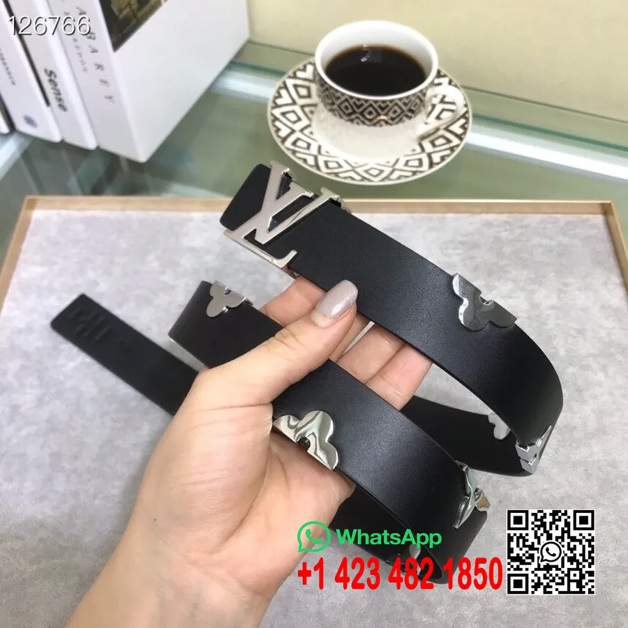 Louis Vuitton 3.0cm Sabuk Perak Perangkat Keras Monogram Kulit Anak Sapi Koleksi Musim Semi/musim Panas 2020, Hitam