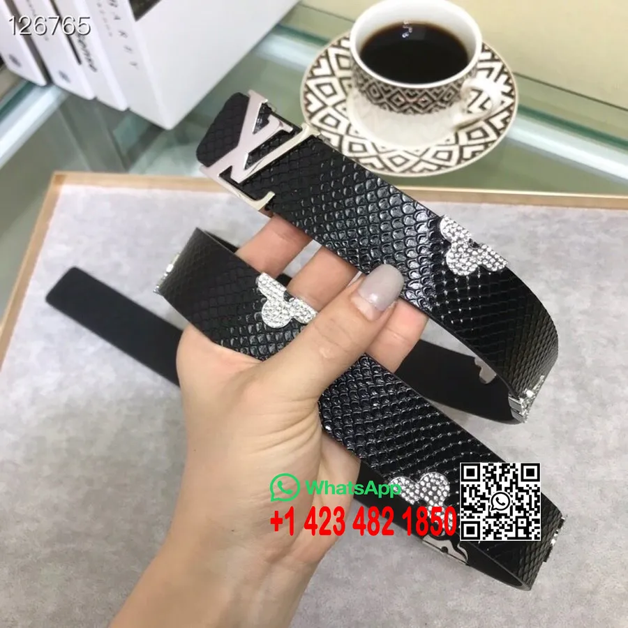 Louis Vuitton 3.0cm Sabuk Perak Perangkat Keras Monogram Kadal Kulit Anak Sapi Koleksi Musim Semi/musim Panas 2020, Hitam