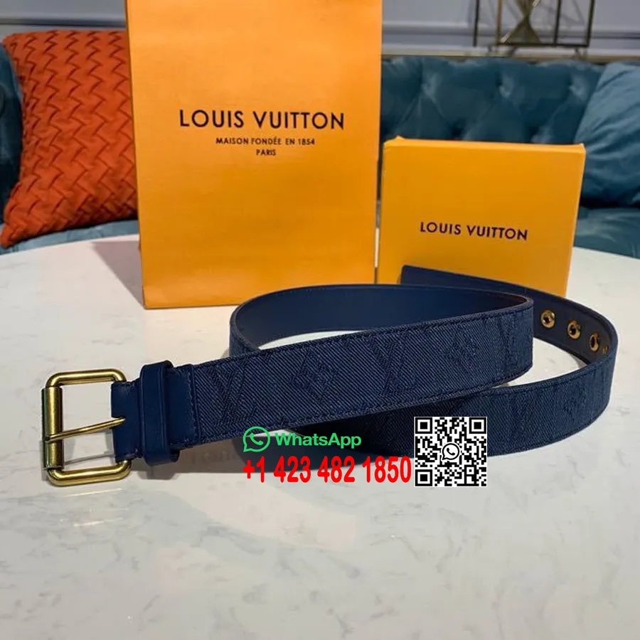 Louis Vuitton Signatur Denim Bälte Monogram Canvas Vår/sommar 2020 Kollektion M0177v, Mörkblå