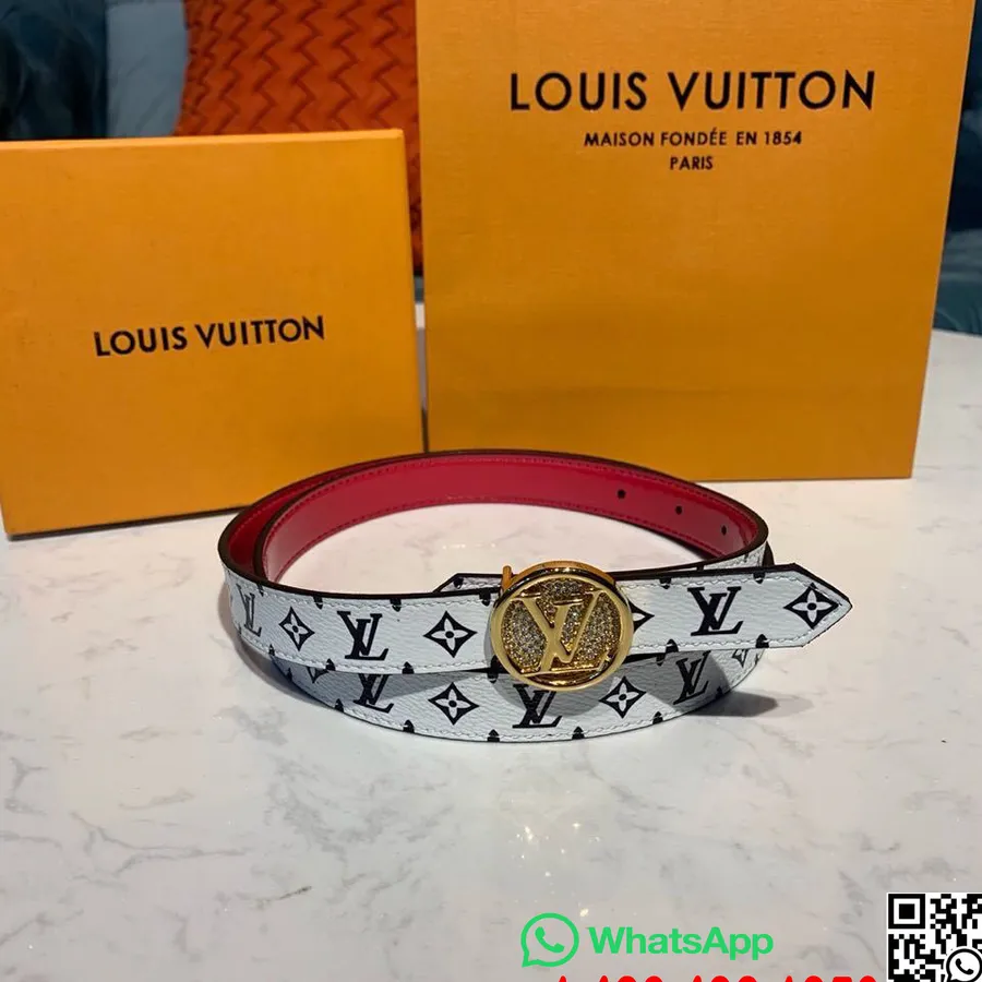 Louis Vuitton Rhinestone Sirkelplate 20mm Vendbart Belte Vår/sommer 2019 Kolleksjon M0148w, Rosa