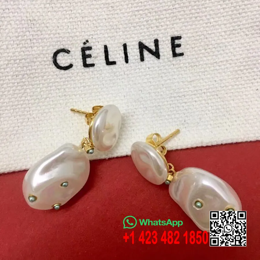 Celine Pearl Embellished Stud Uhani Kolekcija Pomlad/poletje 2020, Zlato/bela