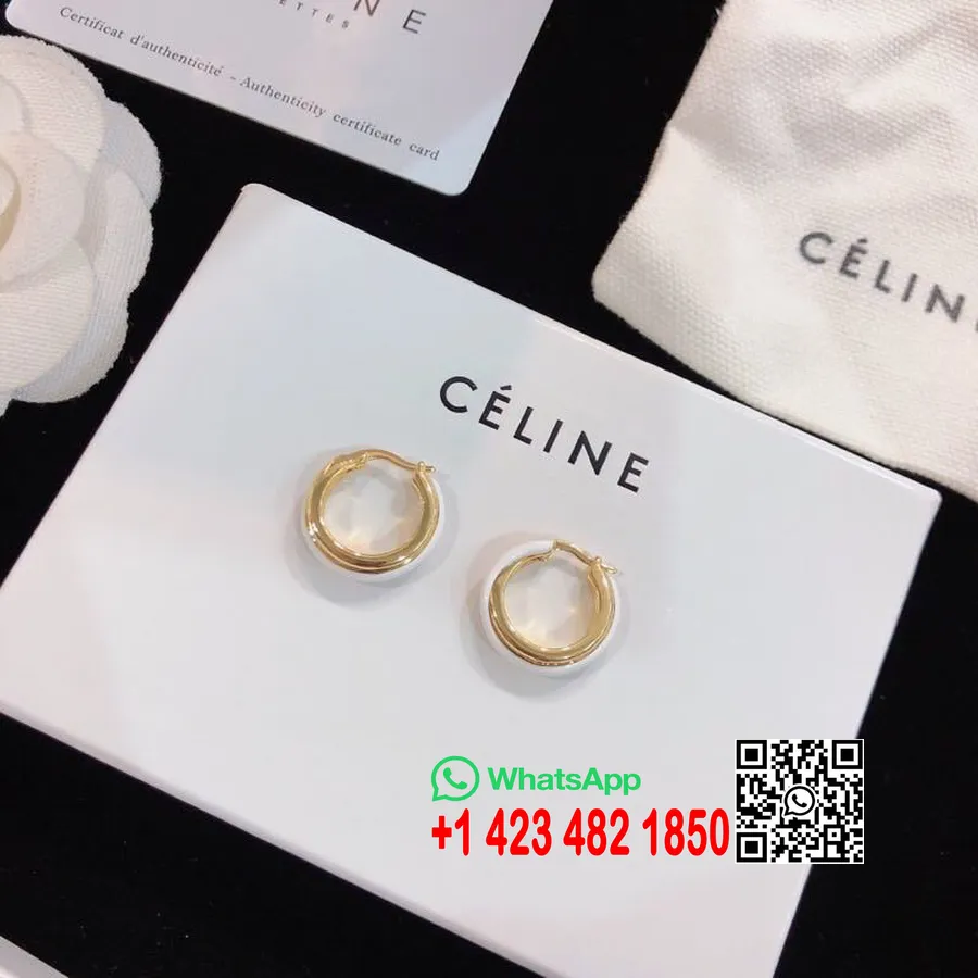 Petites Boucles D'oreilles Créoles Celine Collection Printemps/été 2020, Doré/blanc