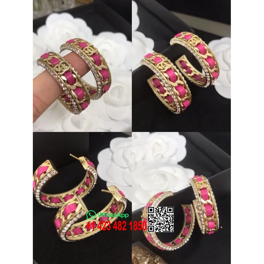 Pendientes De Aro Con Logo Chanel Cc De Metal Y Piel Colección Primavera/verano 2022, Dorado/rosa