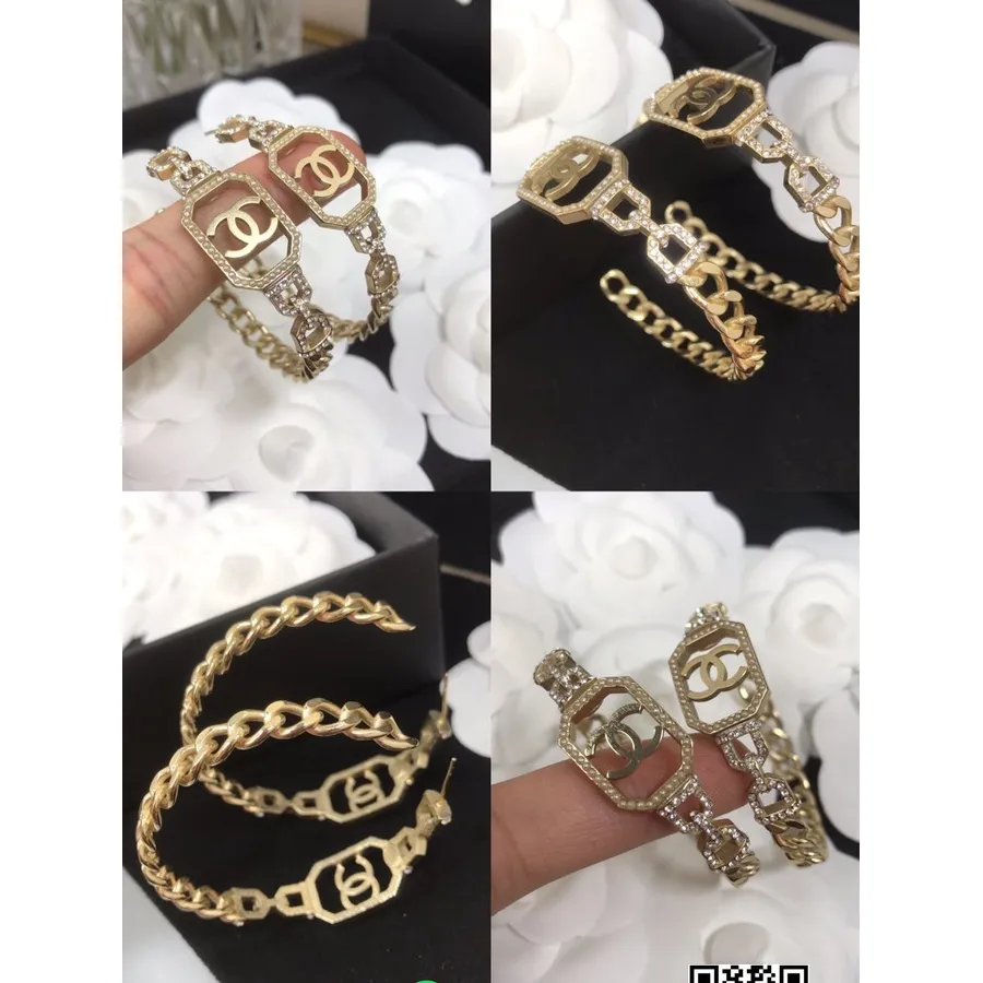 Chanel Chain Cc Logo Brincos De Argola De Metal Coleção Primavera/verão 2022, Ouro