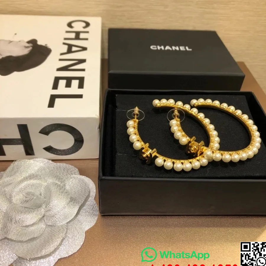 Chanel Pearl Embellished Hoop Earrings 98375 Fall/Winter 2020 Collection, Gold