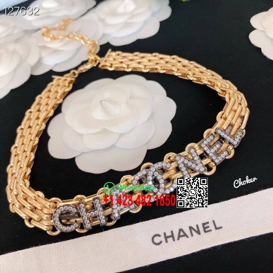 Gargantilha Chanel Embelezada Com Cristal Coleção Outono / Inverno 2020 127632, Ouro