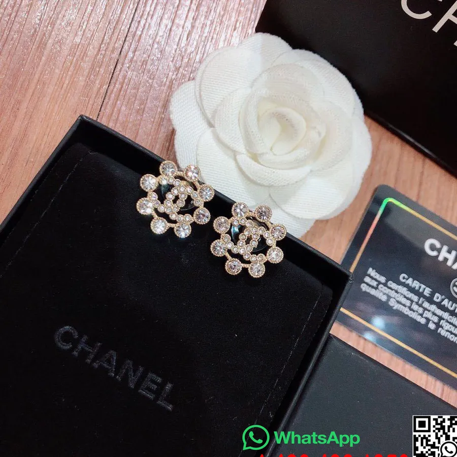 Chanel Rhinestone Embellished Stud Earrings 96376 Spring/Summer 2020 Collection, Gold