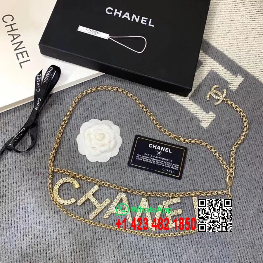 Колан с двойна верижка от метал и страс на Chanel колекция пролет/лято 2019 Ab1386, златен