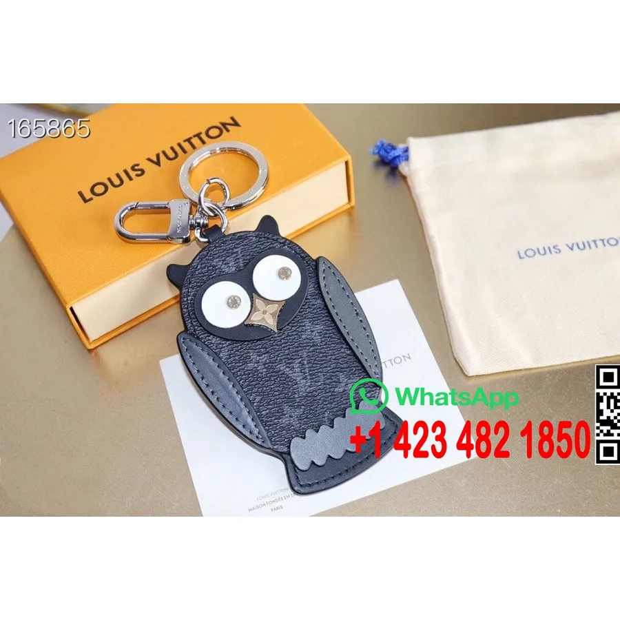 Louis Vuitton Owl Key Chain Bag Charm Monogram Eclipse Canvas Spring/Summer 2020 Collection M69482, Black