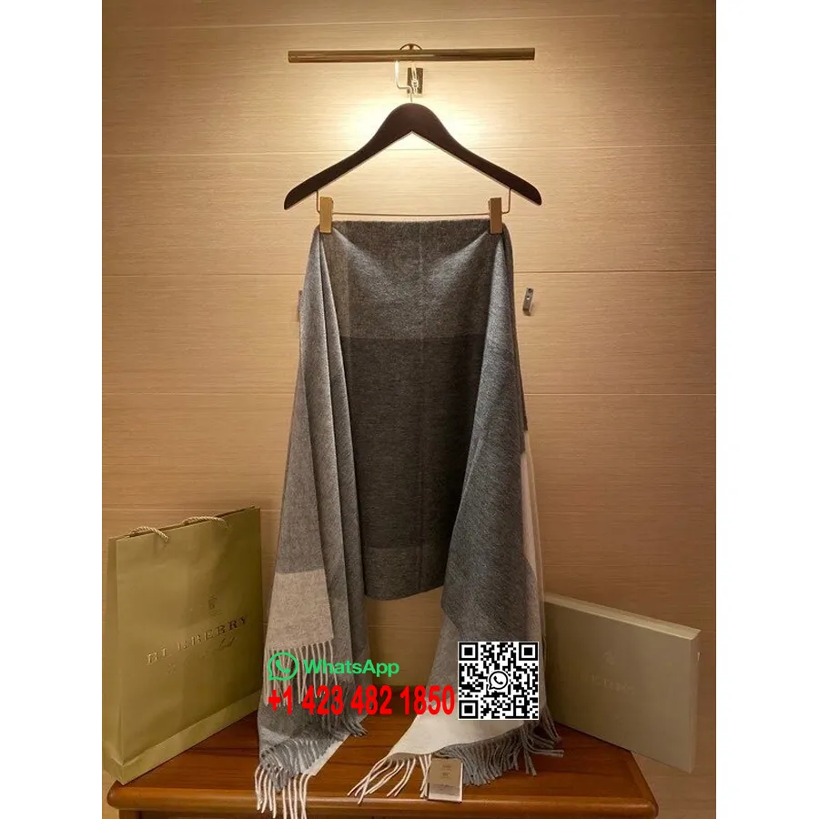 Burberry Patchwork Cashmere Sjal Skjerf 200cm Høst/vinter 2020 Kolleksjon, Grå/hvit