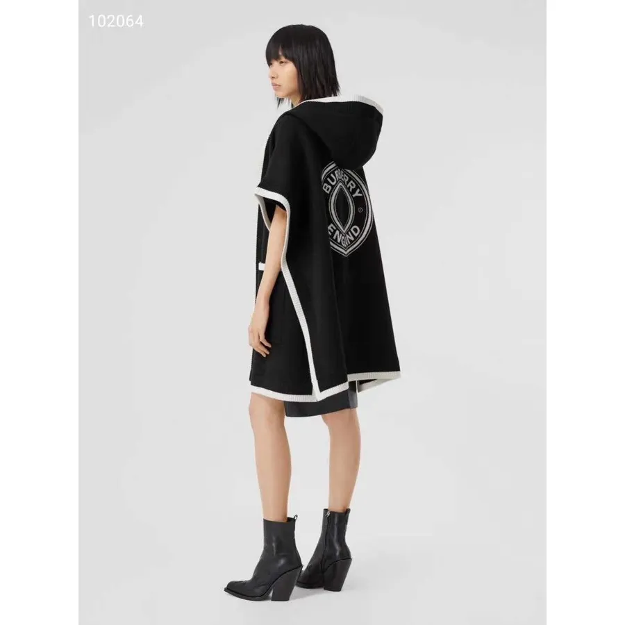 Burberry Logo Graphic Wool Cashmere Jacquard Hooded Cape Shawl/Cape Fall/Winter 2020 Collection, Black/White