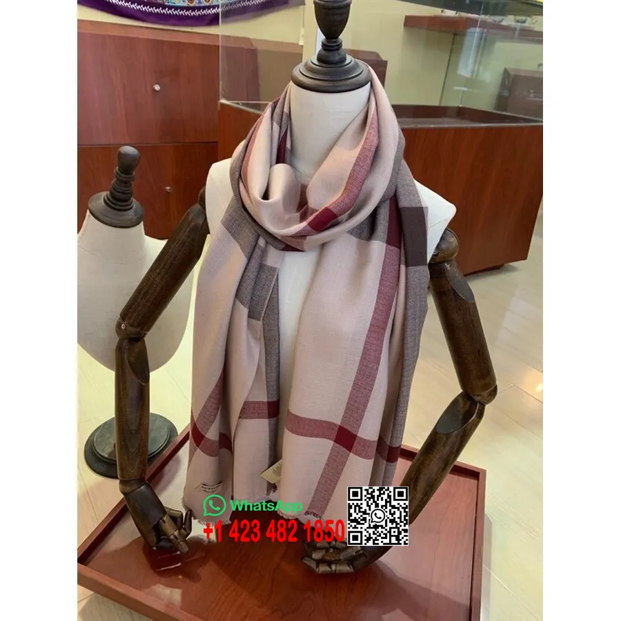 Burberry Check Kashmir Huivi 200cm Syksy/talvi 2020 Mallisto, Beige/burgundi