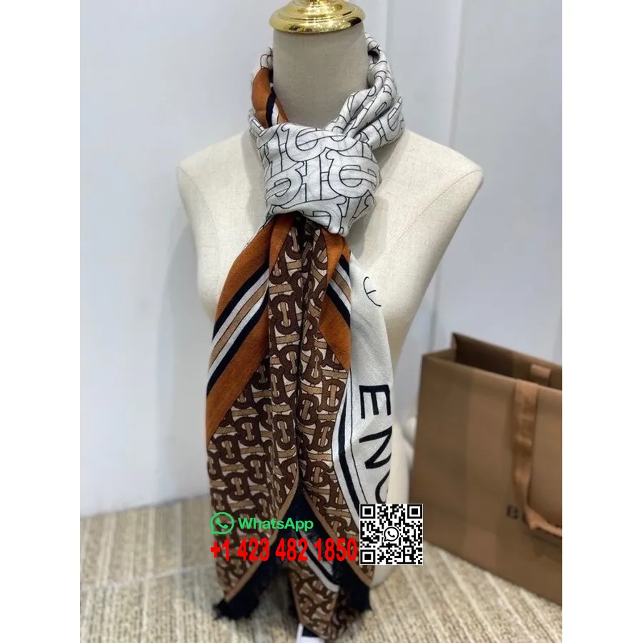 Burberry TB Logo Shawl Scarf 140cm Fall/Winter 2020 Collection, Brown