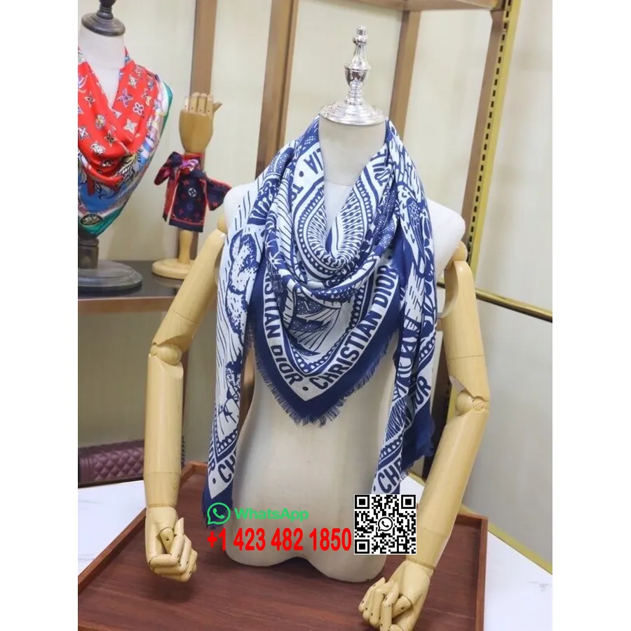 Syal Selendang Christian Dior Toile De Joy Tropicalia 200cm Koleksi Musim Gugur/dingin 2020, Biru