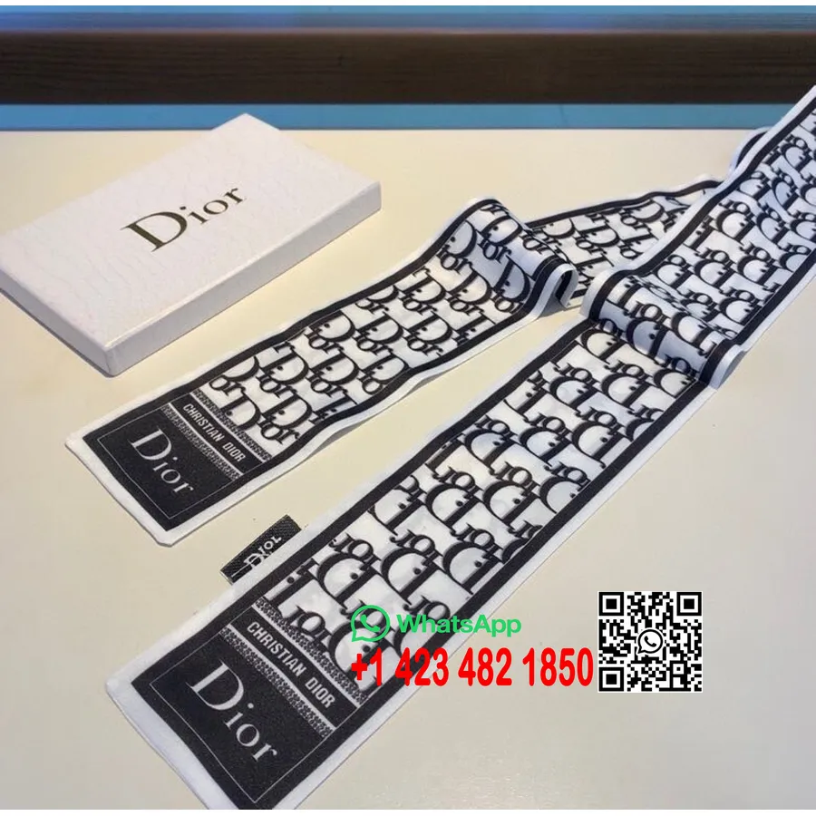 Christian Dior Oblique Twilly Eşarp 120cm Sonbahar/kış 2020 Koleksiyonu, Beyaz/siyah