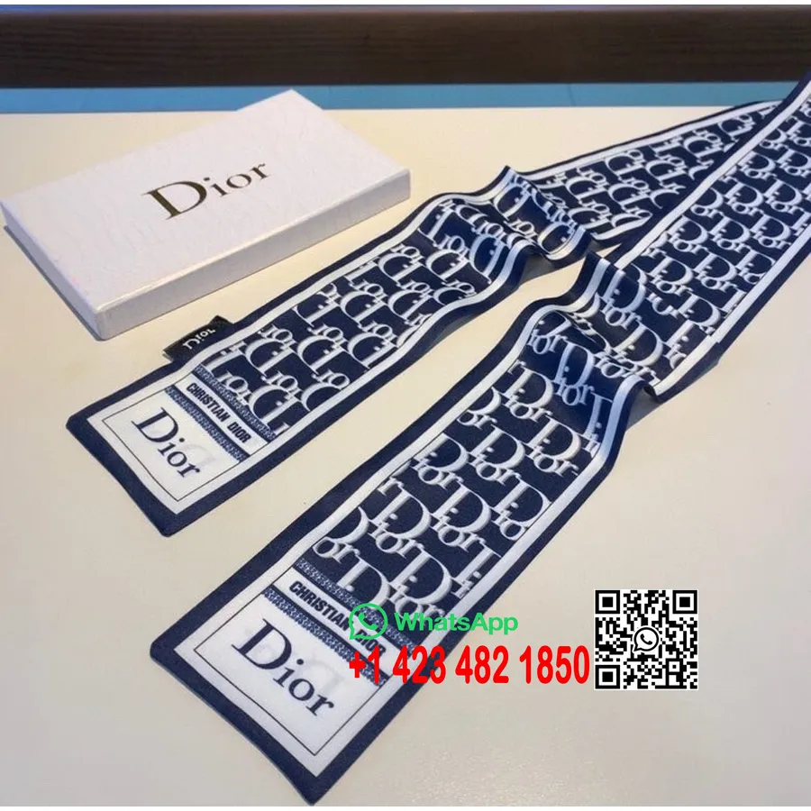 Christian Dior Oblique Twilly šal 120 Cm Kolekcija Jesen/zima 2020, Modra/bela