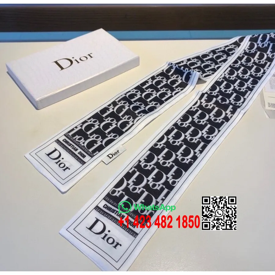 Christian Dior Oblique Twilly Eşarp 120cm Sonbahar/kış 2020 Koleksiyonu, Siyah/beyaz