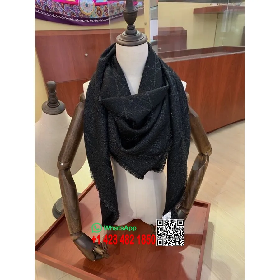 Syal Selendang Christian Dior Canage Koleksi Musim Gugur/dingin 140cm 2020, Hitam