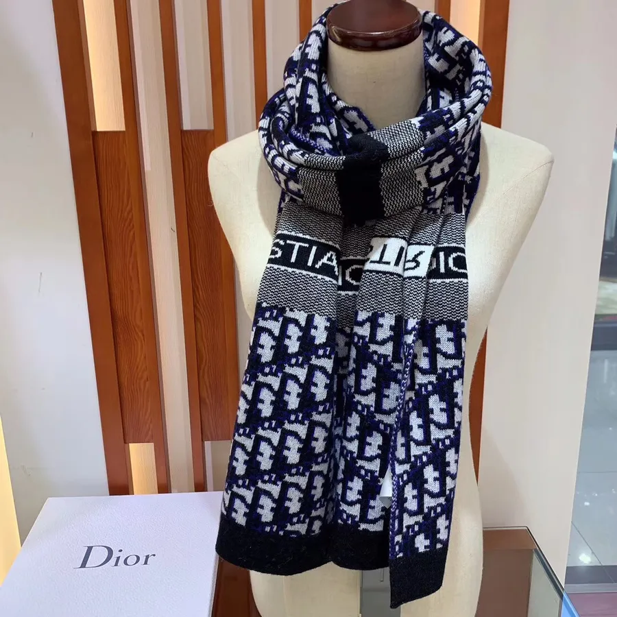 Christian Dior Oblique Bufanda De Lana 200cm Colección Otoño/invierno 2019, Azul