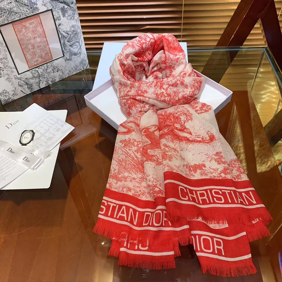 Syal Selendang Christian Dior Toile De Jooy Koleksi Musim Gugur/Dingin 195Cm 2019, Merah