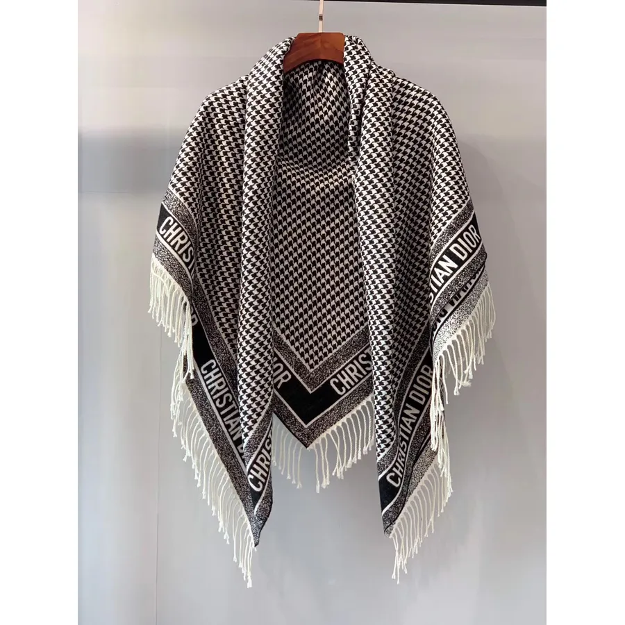 Christian Dior 30 Montaigne Foulard Châle Pied De Poule 140cm Collection Automne/hiver 2019, Blanc/noir