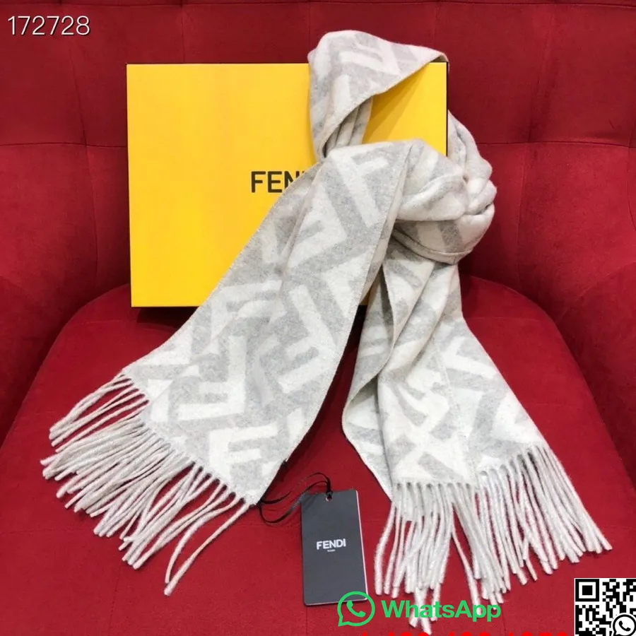 Fendi FF Logo Cashmere Shawl Scarf 190cm Fall/Winter 2020 Collection, White/Beige